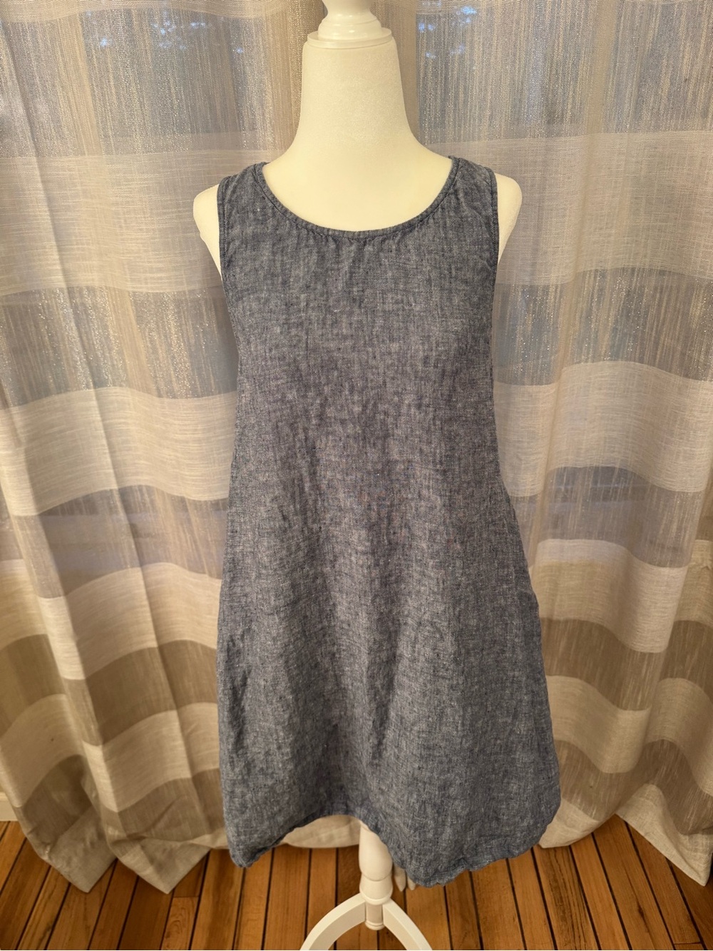 Cynthia Rowley Chambray-Style Sleeveless Linen Mini Dress in Heather Blue - Picture 3 of 6